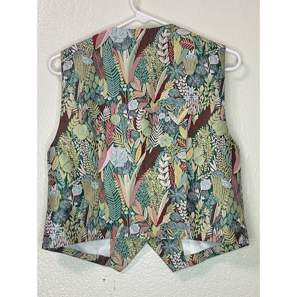 Vintage Saigon Tapestry Vest Botanical Leaf Print Waistcoat Button Up Small - Picture 4 of 5